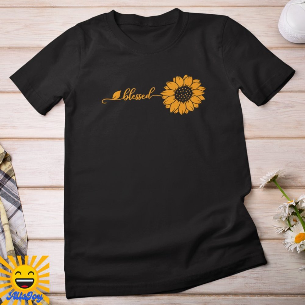 BLESSED STEM SUNFLOWER Graphic Tee Black T-Shirt